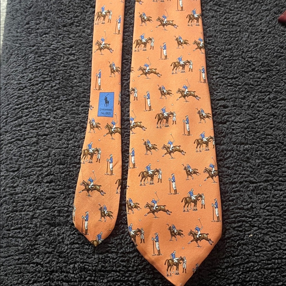 Ralph Lauren Orange Polo Match Print Tie RARE